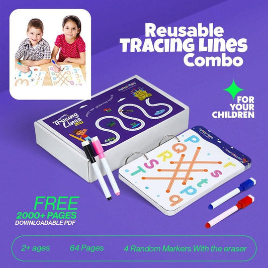 Reusable Tracing Line Book – Learn Letters, Numbers & Shapes for Kids