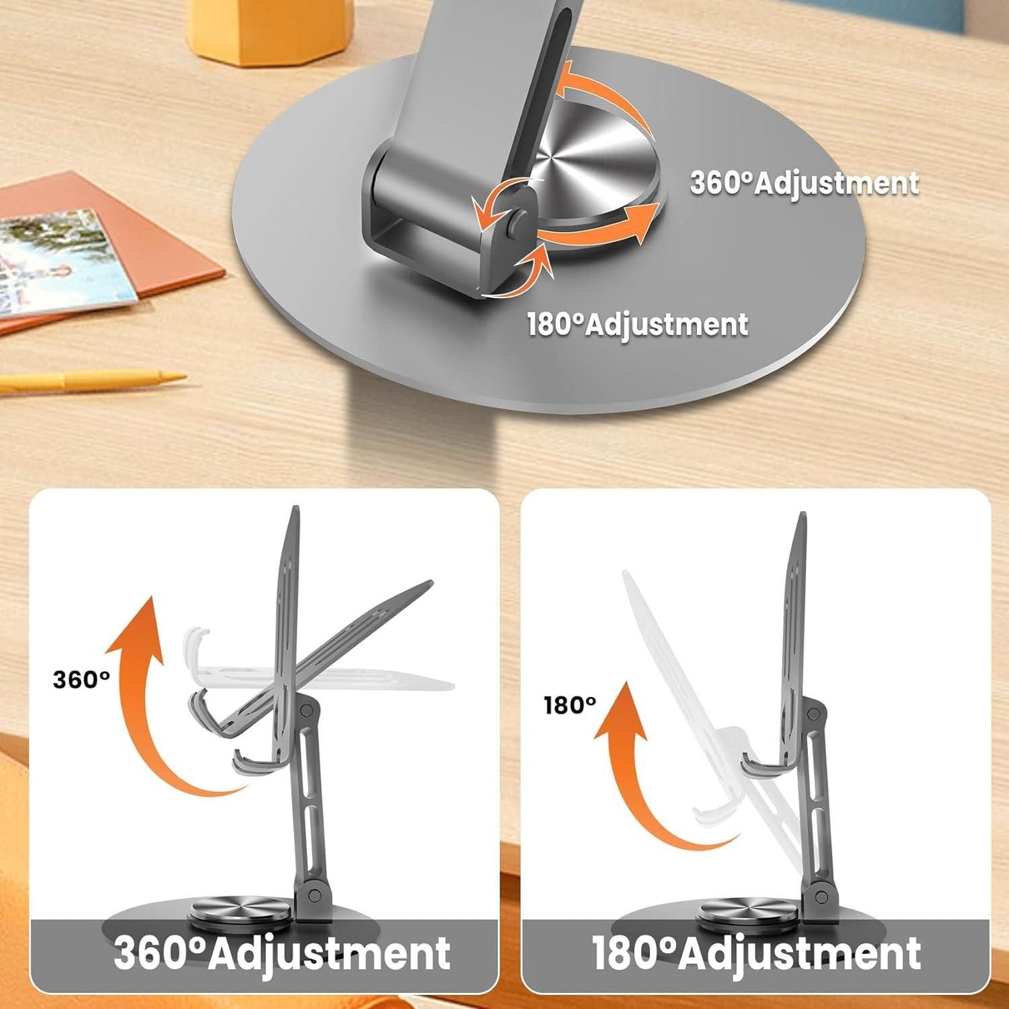 FlexiView 360° Aluminium Phone & Tablet Stand – Adjustable Rotating Metal Desk Holder for Mobile, iPad & Devices | Hands-Free Viewing for Work, Video Calls & Streaming