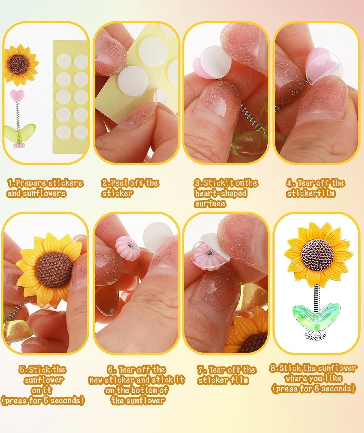 Swinging Sunflower Dashboard Decor for Car (Pack of 5) – Cute & Fun Car Accessory