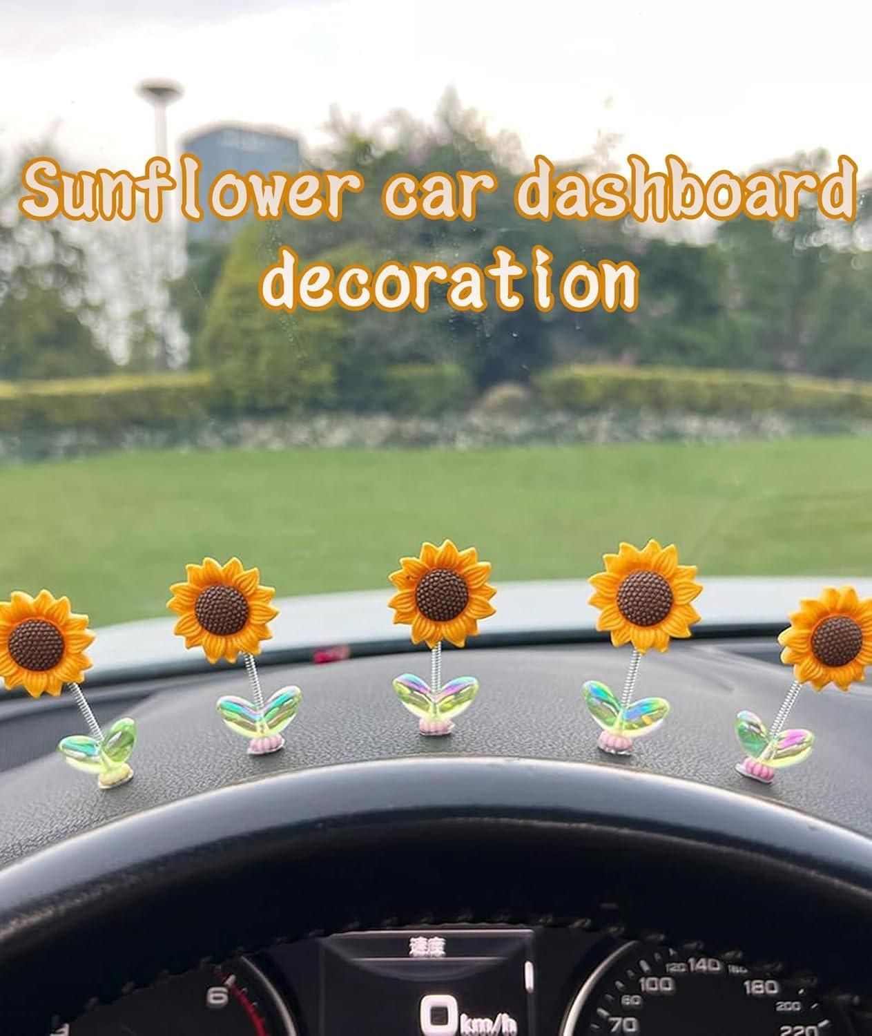 Swinging Sunflower Dashboard Decor for Car (Pack of 5) – Cute & Fun Car Accessory