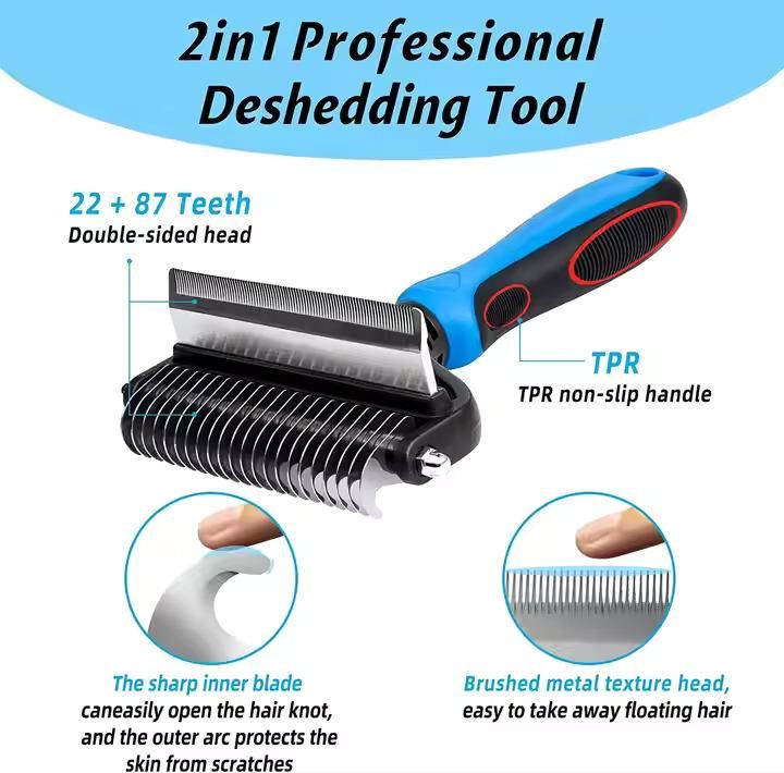 FurEase Pro Deshedding Brush – 2-in-1 Undercoat Grooming Tool for Dogs & Cats | Reduces Shedding, Removes Loose Hair & Tangles