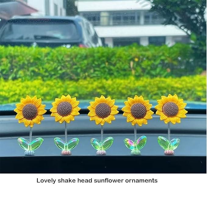 Swinging Sunflower Dashboard Decor for Car (Pack of 5) – Cute & Fun Car Accessory