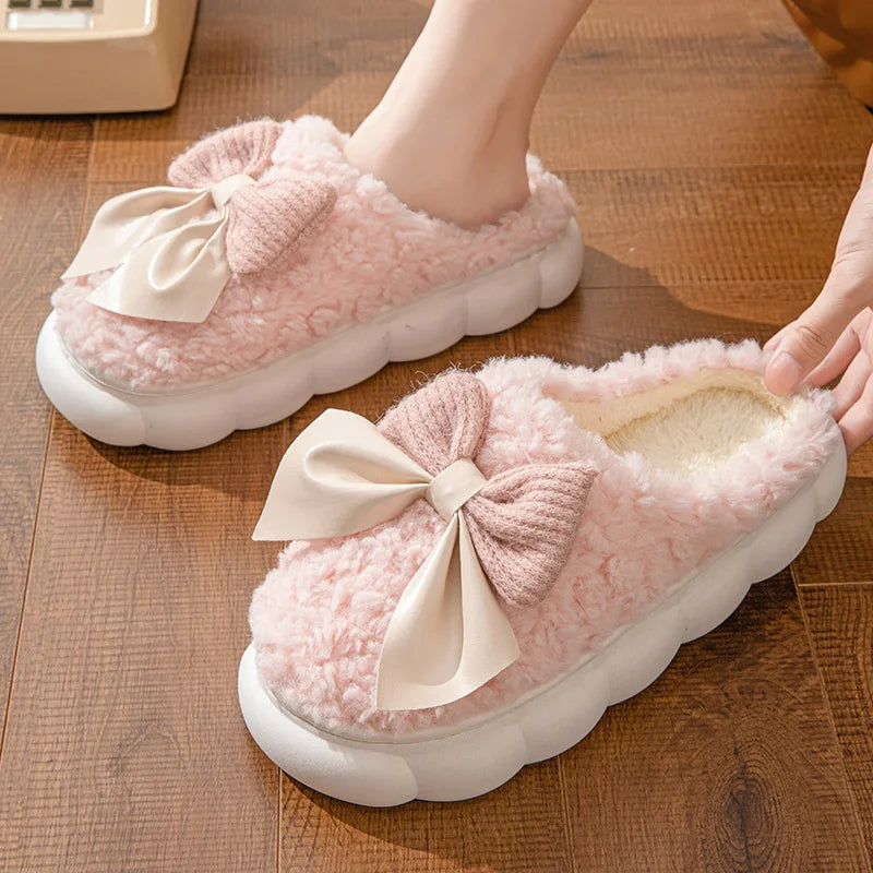 CozyBow Winter Fur Slippers – Soft Plush Non-Slip Indoor Slippers for Women