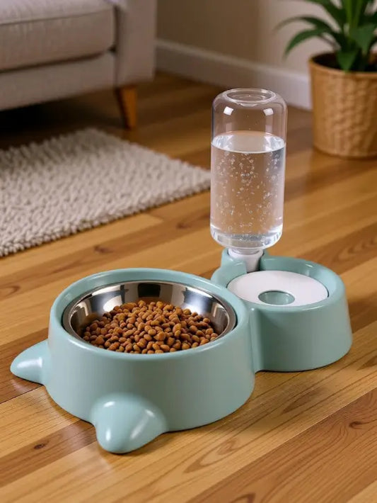 2-in-1 Automatic Pet Feeder Bowl with Water Dispenser | Stainless Steel Food Bowl | Anti-Slip Base | Feeding Set for Dogs & Cats