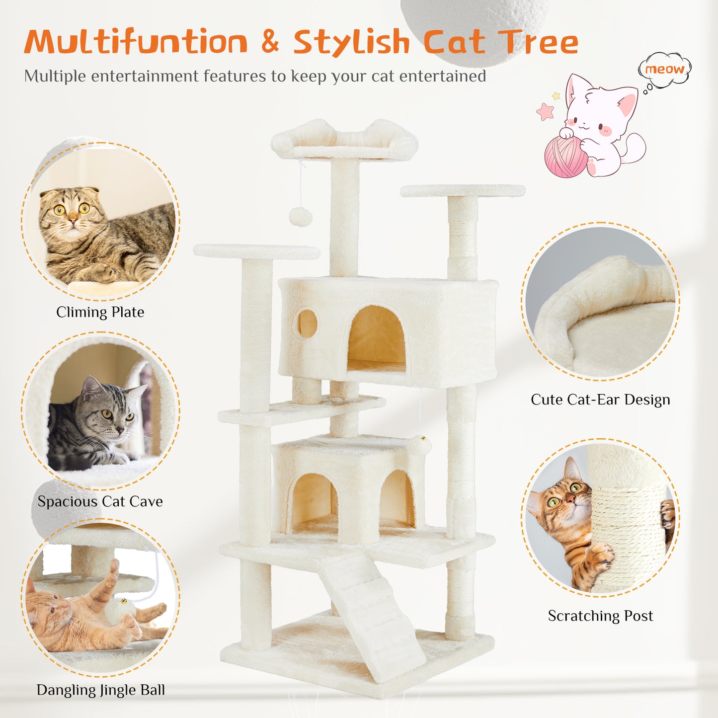 Multi-Functional Cat Treehouse & Cat Climbing Frame – Play, Scratch & Lounge