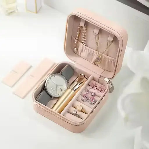 Square Travel Jewellery Case for Women | Leather Earrings & Ring Organizer Box | Compact Portable Jewelry Storage (Multicolor)