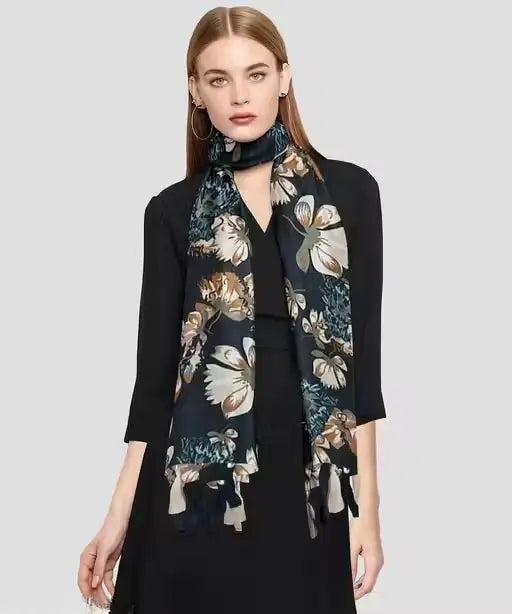 Pack of 2 Printed Chiffon Stoles for Women & Girls | Lightweight Glossy Scarves with Tassels | Stylish Travel-Friendly Wraps