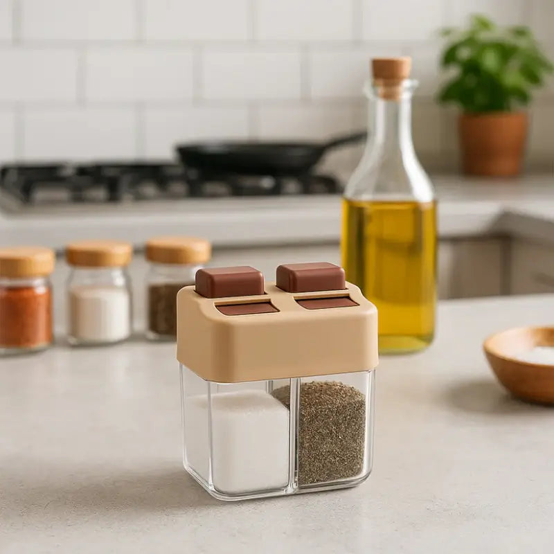 Premium 2-in-1 Salt & Pepper Dispenser | Dual Chamber Spice Shaker Container for Kitchen & Dining Table