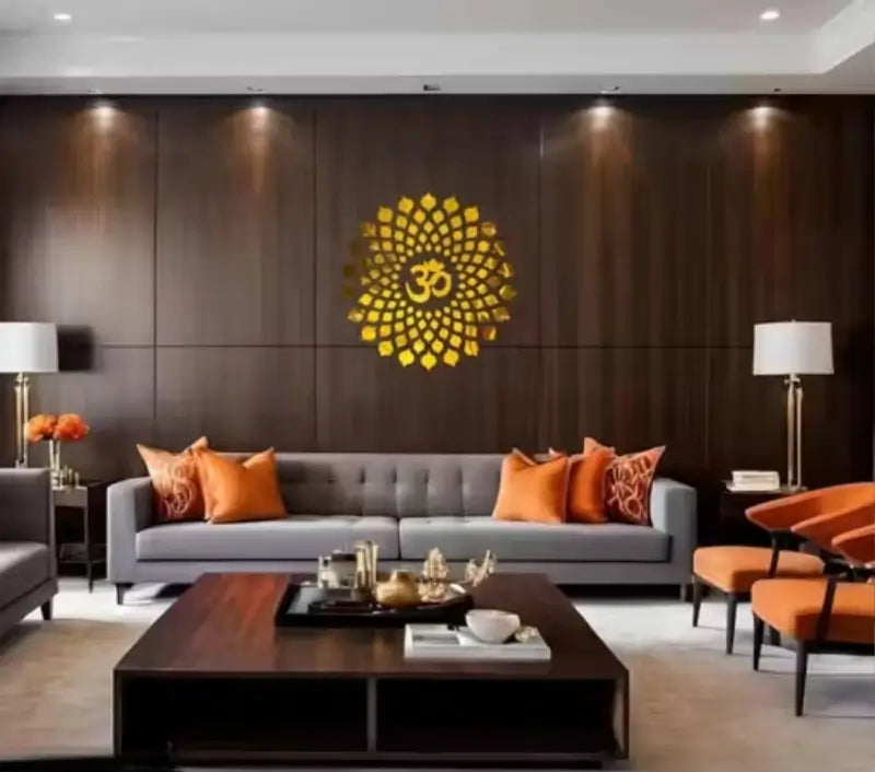 Walltech Mandala Om Golden Acrylic 3D Mirror Wall Sticker (45 cm) | Decorative Spiritual Wall Art | Easy Peel & Stick Home Décor
