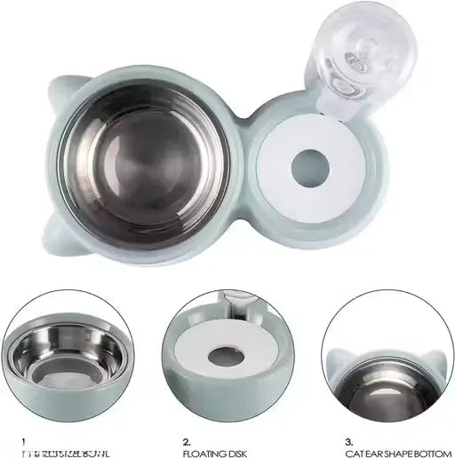 2-in-1 Automatic Pet Feeder Bowl with Water Dispenser | Stainless Steel Food Bowl | Anti-Slip Base | Feeding Set for Dogs & Cats