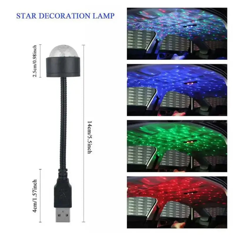 USB Star Night Light Projector | Mini Disco Ball Car & Room Ceiling Light | Flexible LED Atmosphere Lamp for Party & Bedroom