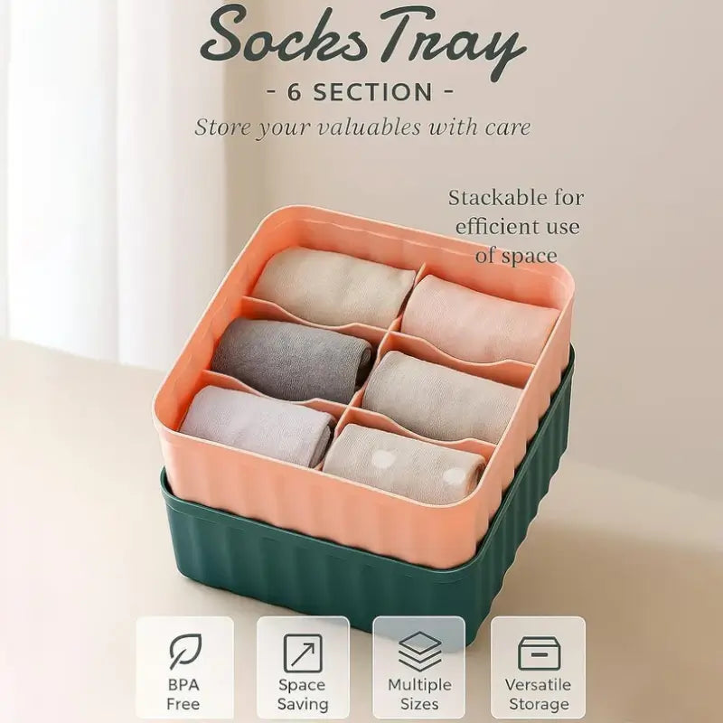 Square Organizer with 6 Compartments | Multi-Purpose Storage Box for Socks, Cosmetics & Accessories