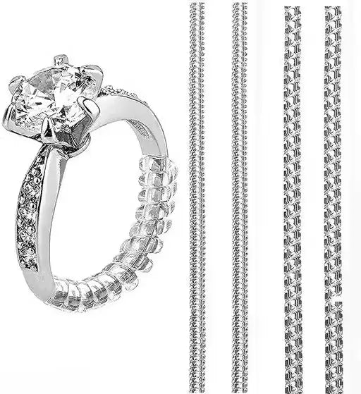 Invisible Ring Size Adjuster Set (4 Sizes) | Silver-Plated Ring Guard for Loose Rings | Adjustable Ring Sizer for Women & Men