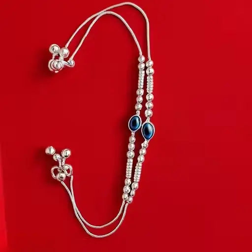 Trendy Evil Eye Anklet for Girls | Silver-Plated Adjustable Payal | Thick Stylish Daily Wear Foot Jewellery