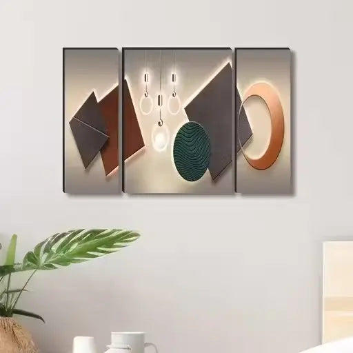 GoldenAura Wall Art Set – UV Textured Decorative Paintings (Set of 3)