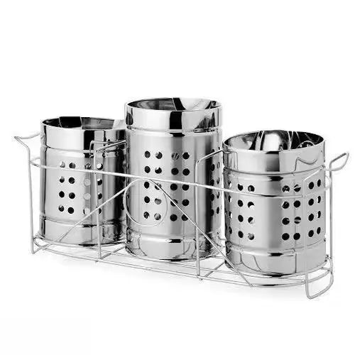 Self-Draining Stainless Steel Utensil Holder | Kitchen Cutlery Storage Box with Drain Holes | Rust-Proof Spoon & Knife Organizer