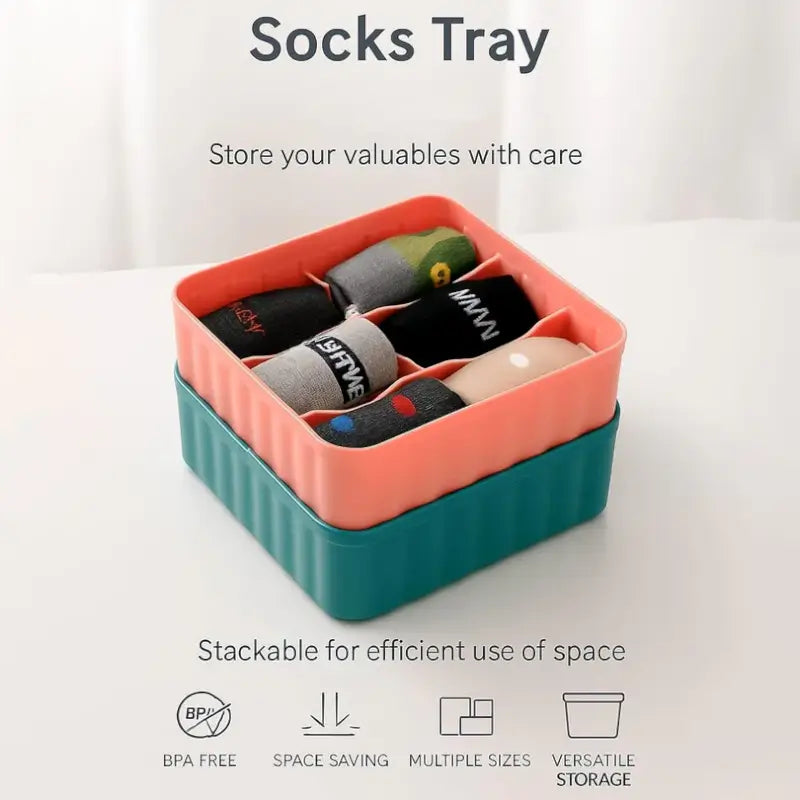 Square Organizer with 6 Compartments | Multi-Purpose Storage Box for Socks, Cosmetics & Accessories