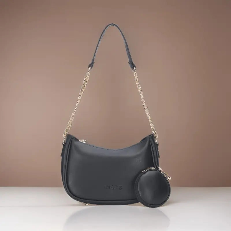 ChicCarry Classic Chain Shoulder Bag – Black Vegan Leather Handbag