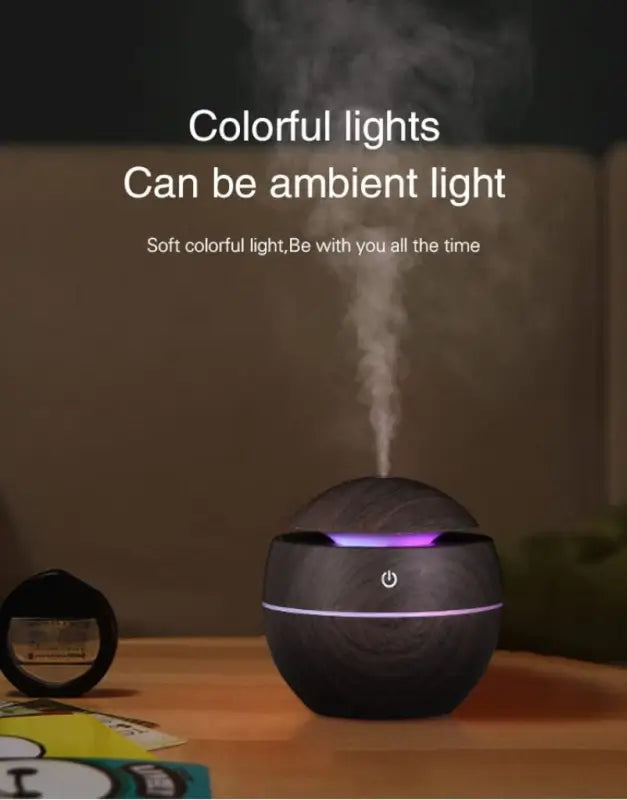 AromaGlow Wooden Humidifier – Essential Oil Diffuser with 7-Color LED Light (130ml)