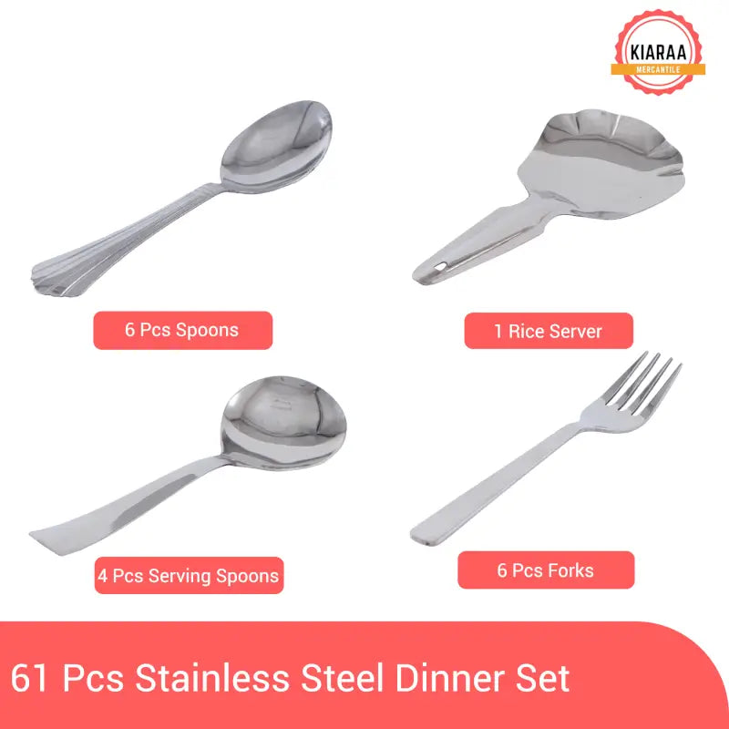 KIARAA Stainless Steel 61-Piece Dinner Set | Complete Dining & Serving Set for 6 | Premium Kitchen Utensil Collection