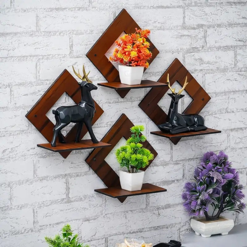 Wall Hanging Wooden Shelf N 0012 (Black) | Decorative Floating Shelf for Home Décor | Compact Wall Organizer for Plants & Photo Display