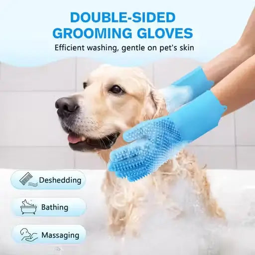 Silicone Pet Grooming Bath Glove | Hair Removal & Massage Brush for Dogs & Cats | Multi-Purpose Cleaning Scrubber | Soft & Flexible