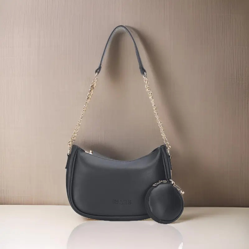 ChicCarry Classic Chain Shoulder Bag – Black Vegan Leather Handbag