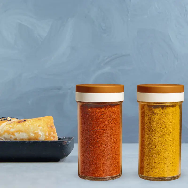 Airtight Transparent Kitchen Storage Jar Set (2 Pc) | Multipurpose Spice & Food Containers with Wooden Finish Lid