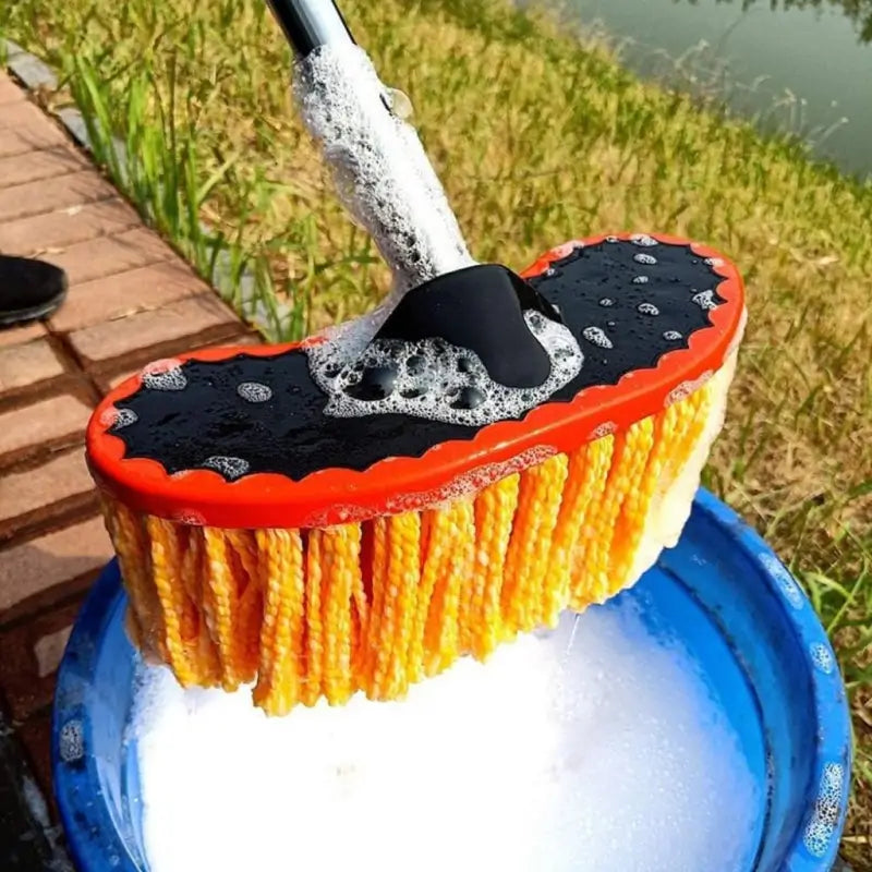Car Washer Mop with Water Pipe Connector | Telescopic Long Handle Cleaning Brush | Microfiber & Soft Bristle Car Wash Tool | Scratch-Free Vehicle Cleaning