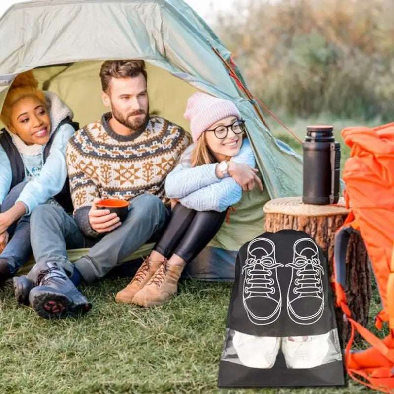 Portable Non-Woven Travel Shoe Storage Bag with Transparent Window (1 Pc)