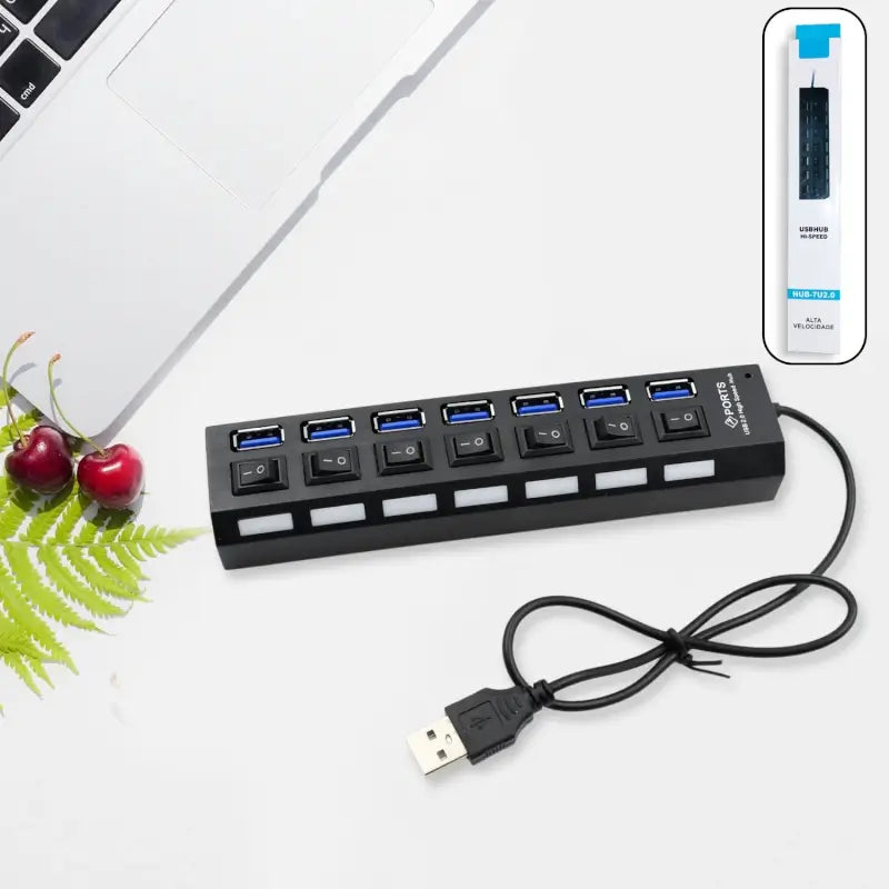 PowerHub 7-Port USB Splitter – Multi-Port USB Hub with On/Off Switch