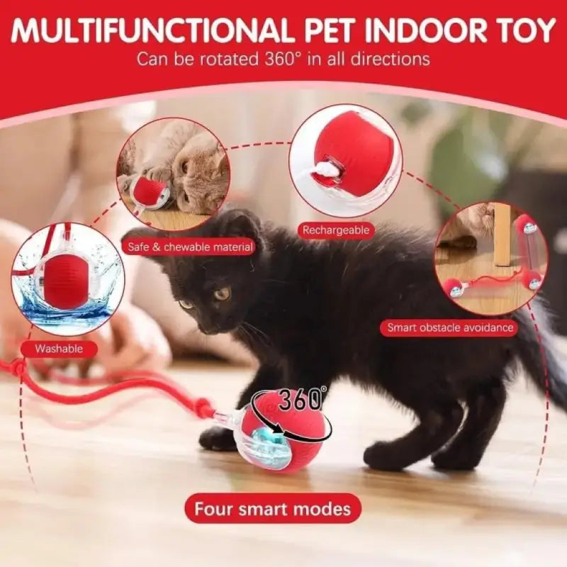 Smart Automatic Self-Moving Cat Toy Ball | USB Rechargeable Interactive Rolling Pet Toy | 3 Play Modes | Obstacle Avoidance for Cats & Small Dogs