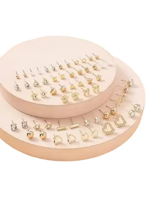 RARE 1 Gold-Plated Stud Earrings Combo (30 Pairs) | Multicolor Pearl & AD Stone Earrings Set | Lightweight Jewellery for Women & Girls
