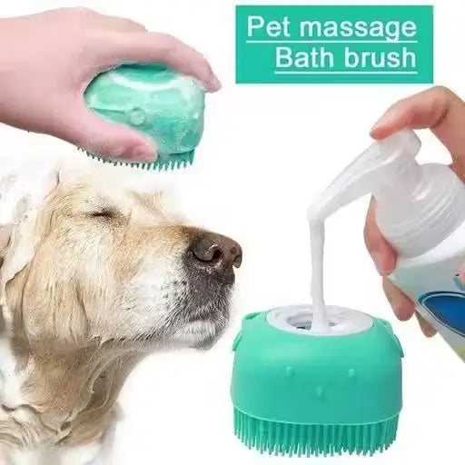 Silicone Pet Bath Brush with Shampoo Dispenser | Soft Grooming & Massage Brush for Dogs & Cats | Non-Slip Handle | Multi-Purpose Pet Cleaning Tool