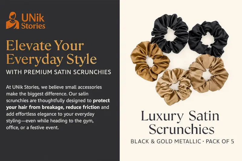 Luxury Satin Hair Scrunchies (Pack of 5) | Soft Hair Ties for Women & Girls | Anti-Breakage Hair Bands in Elegant Shades