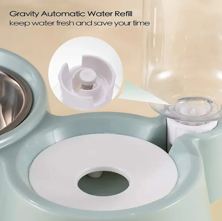 2-in-1 Automatic Pet Feeder Bowl with Water Dispenser | Stainless Steel Food Bowl | Anti-Slip Base | Feeding Set for Dogs & Cats