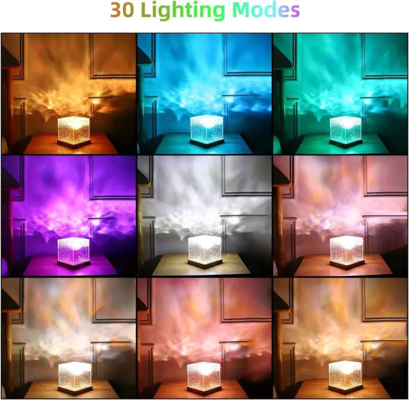 Ocean Wave LED Projector Lamp | 16 Color RGB Water Ripple Night Light | Crystal Cube Ambient Light with Remote Control (USB Powered)
