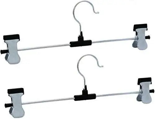 Stainless Steel Adjustable Clip Hangers Set (12 Pieces) | Non-Slip Metal Hangers for Pants, Skirts & Clothes