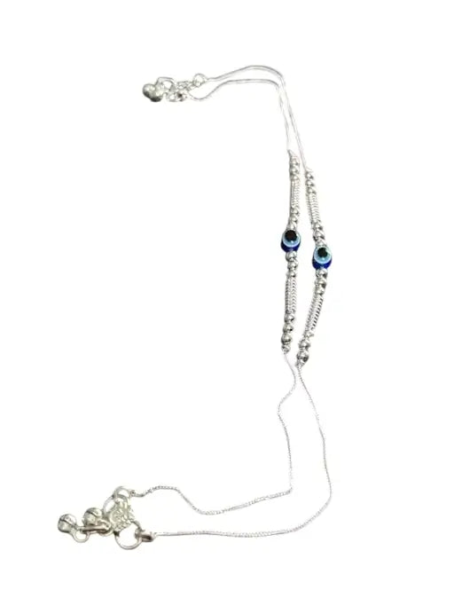 Trendy Evil Eye Anklet for Girls | Silver-Plated Adjustable Payal | Thick Stylish Daily Wear Foot Jewellery
