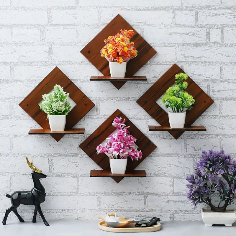 Wall Hanging Wooden Shelf N 0012 (Black) | Decorative Floating Shelf for Home Décor | Compact Wall Organizer for Plants & Photo Display