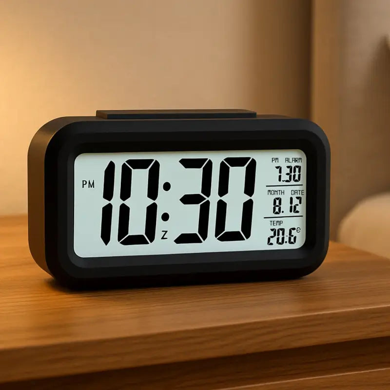 SmartTime LCD Alarm Clock – Backlight Digital Clock with Temperature Display