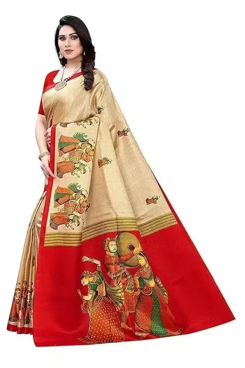 Women’s Designer Art Silk Printed Saree with Blouse Piece | Elegant Party & Wedding Wear | Free Size Lightweight Ethnic Saree