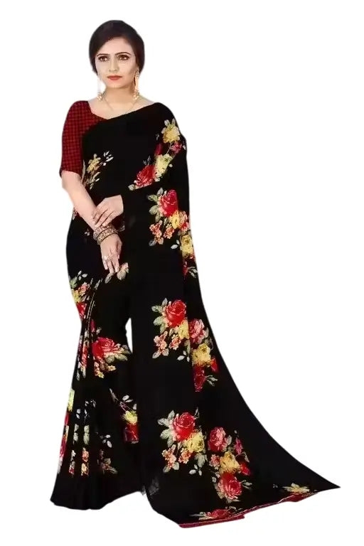 Women’s Designer Georgette Floral Printed Saree with Blouse Piece | Cotton Blend Lightweight Saree | Free Size Party & Festive Wear