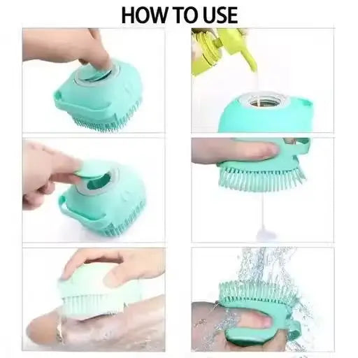 Silicone Pet Bath Brush with Shampoo Dispenser | Soft Grooming & Massage Brush for Dogs & Cats | Non-Slip Handle | Multi-Purpose Pet Cleaning Tool