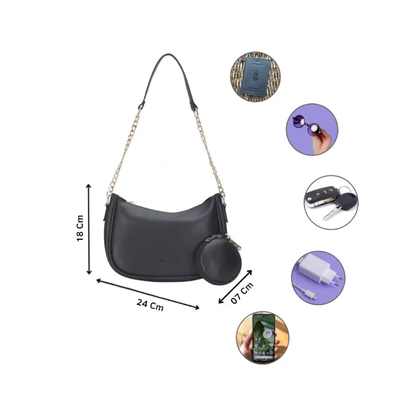 ChicCarry Classic Chain Shoulder Bag – Black Vegan Leather Handbag