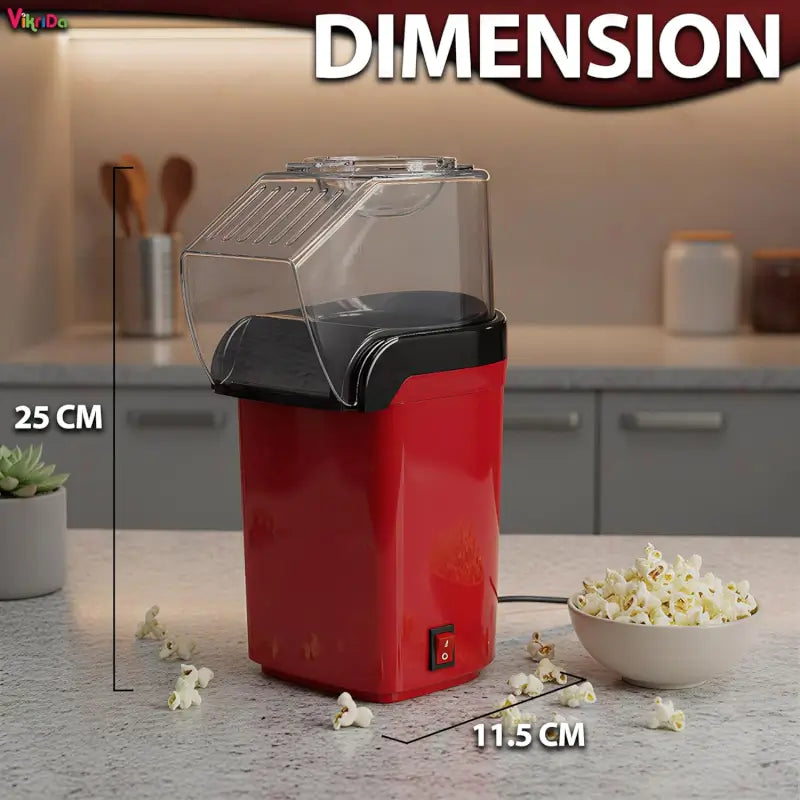 Electric Popcorn Maker | Hot Air Popper Machine | Oil-Free Healthy Snack Maker | Instant Corn Popper for Home | Compact Kitchen Appliance (Red)