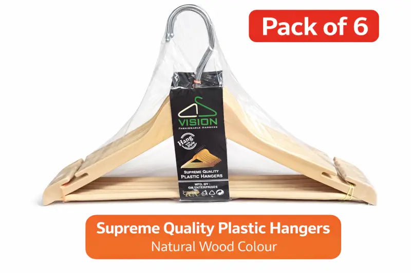 WoodStyle Slim Hangers Set – Pack of 6 Non-Slip Plastic Wardrobe Organizers