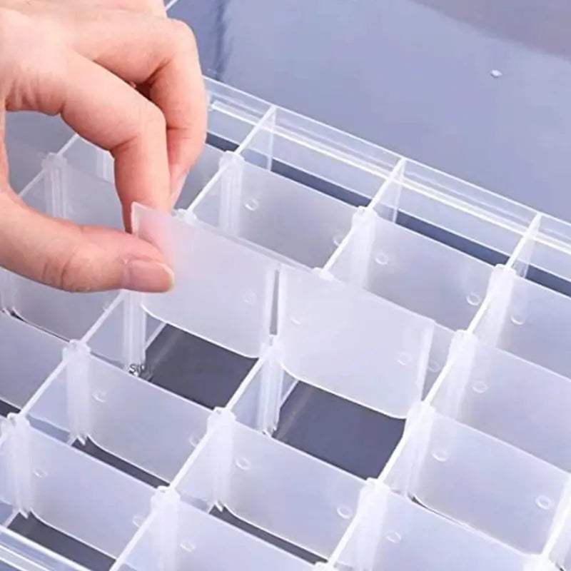 CrystalStore 36 Grid Organizer Box – Transparent Jewelry Storage with Adjustable Dividers