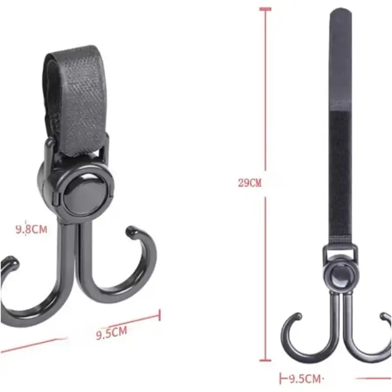 360° Rotating Multi-Purpose Stroller Hook | Heavy-Duty Bag Holder with Velcro Strap | Universal Hook for Stroller, Wheelchair, Bicycle & Shopping Trolley (1 Pc)