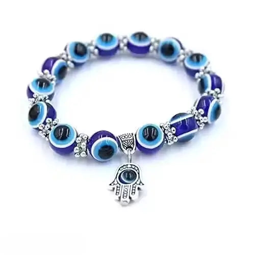 Evil Eye Adjustable Bracelet for Women | Silver-Plated Alloy Beaded Bracelet | Elastic Stretch Fashion Jewelry for Girls
